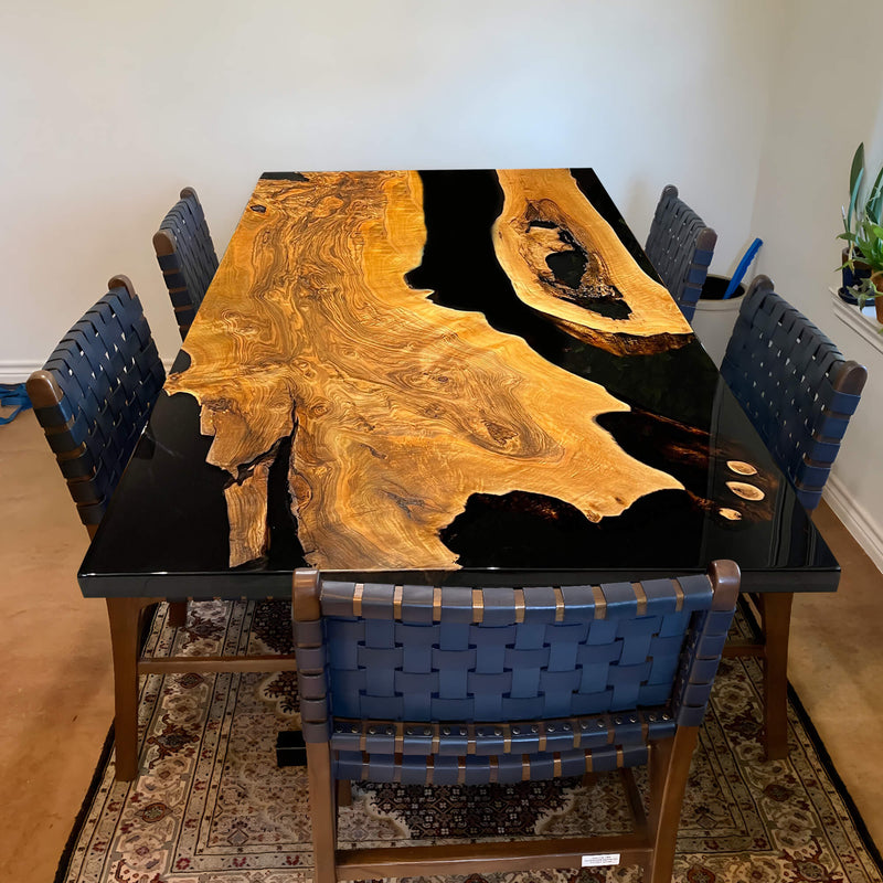 Custom Olive Epoxy Resin River Table Black Resin ORT-34