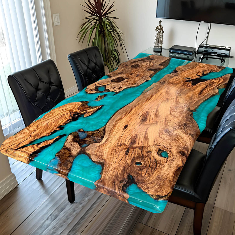 Custom Olive Epoxy Resin River Table Blue Pearl ORT-48