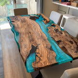 Custom Olive Epoxy Resin River Table Blue Pearl ORT-48