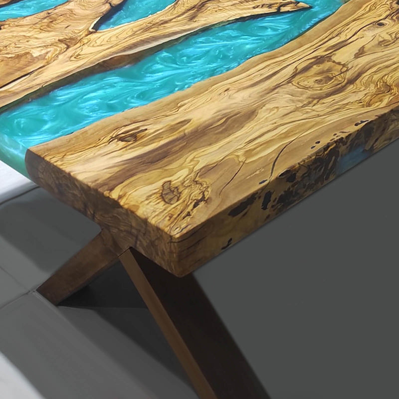 Custom Olive Epoxy Resin River Table Blue Pearl ORT-46