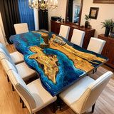 Custom Olive Epoxy Resin River Table Blue Resin ORT-16