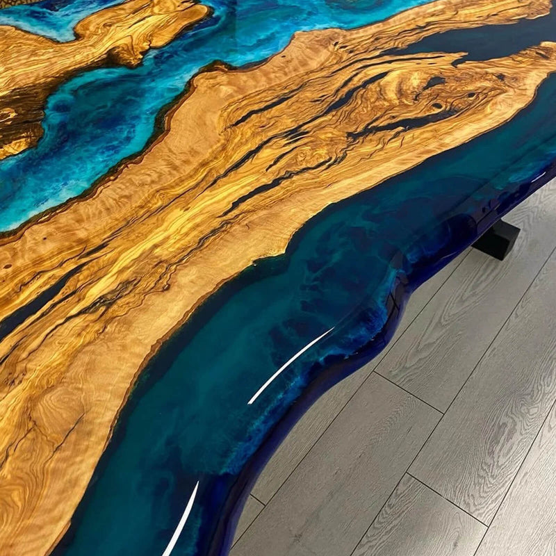 Custom Olive Epoxy Resin River Table Blue Resin ORT-16