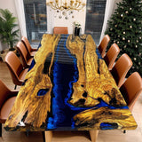 Custom Olive Epoxy Resin River Table Blue Waves ORT-05