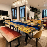 Custom Olive Epoxy Resin River Table Blue Waves ORT-05