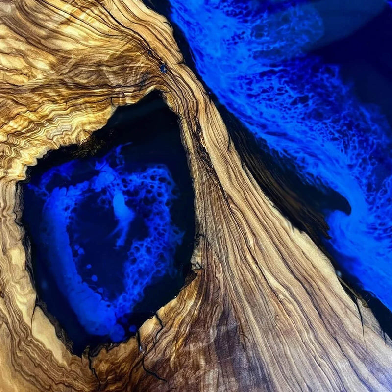 Custom Olive Epoxy Resin River Table Blue Waves ORT-05