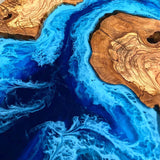 Custom Olive Epoxy Resin River Table Blue Waves ORT-11