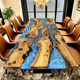 Custom Olive Epoxy Resin River Table Blue Waves ORT-21