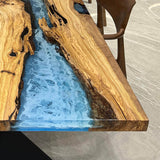 Custom Olive Epoxy Resin River Table Blue Waves ORT-21