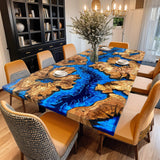 Custom Olive Epoxy Resin River Table Blue Waves ORT-13
