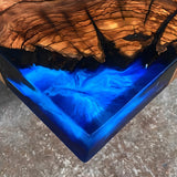 Custom Olive Epoxy Resin River Table Blue Waves ORT-13