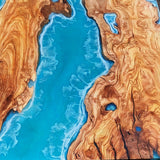 Custom Olive Epoxy Resin River Table Blue Waves ORT-06
