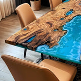 Custom Olive Epoxy Resin River Table Blue Waves ORT-06