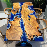 Custom Olive Epoxy Resin River Table Blue Waves ORT-45