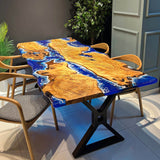 Custom Olive Epoxy Resin River Table Blue Waves ORT-45