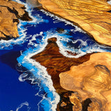 Custom Olive Epoxy Resin River Table Blue Waves ORT-45