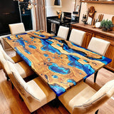 Custom Olive Epoxy Resin River Table Blue Waves ORT-23