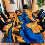 Custom Olive Epoxy Resin River Table Blue Waves ORT-24