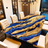 Custom Olive Epoxy Resin River Table Blue Waves ORT-22