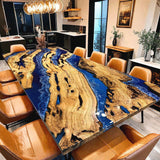 Custom Olive Epoxy Resin River Table Blue Waves ORT-22