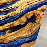 Custom Olive Epoxy Resin River Table Blue Waves ORT-22