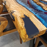 Custom Olive Epoxy Resin River Table Deep Sea Blue ORT-27