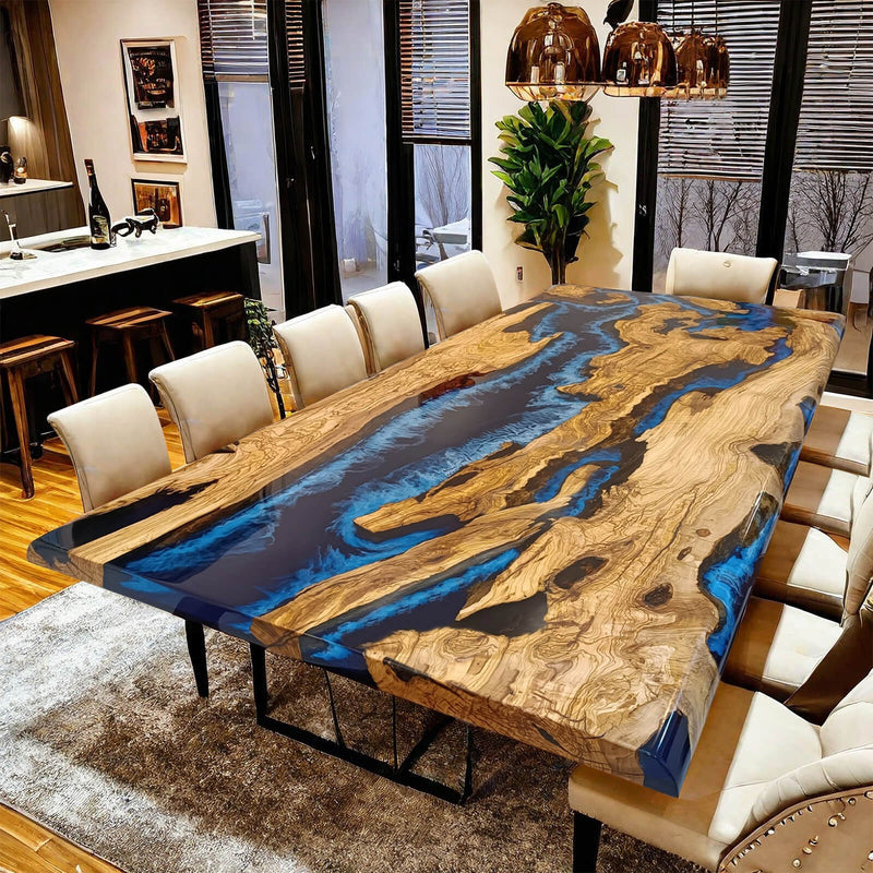 Custom Olive Epoxy Resin River Table Deep Sea Blue ORT-27