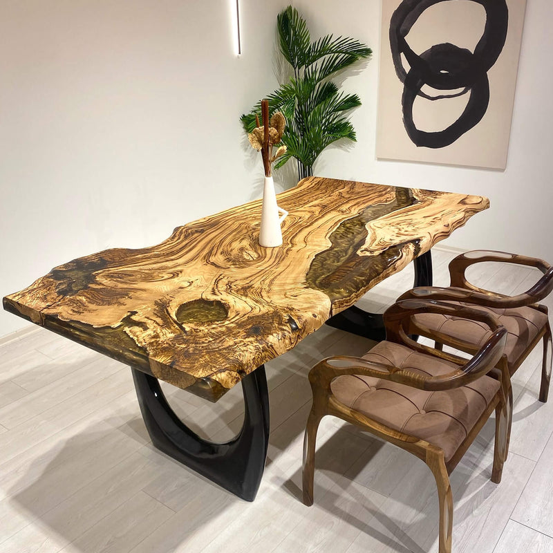 Custom Olive Epoxy Resin River Table Gold ORT-33