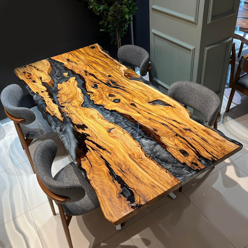 Custom Olive Epoxy Resin River Table Gray Pearl ORT-32