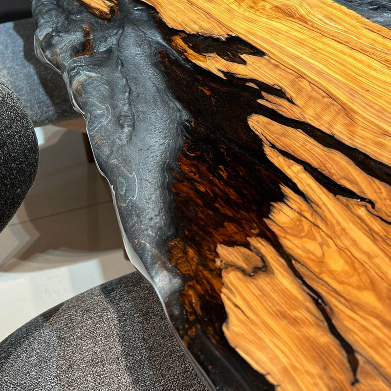 Custom Olive Epoxy Resin River Table Gray Pearl ORT-32