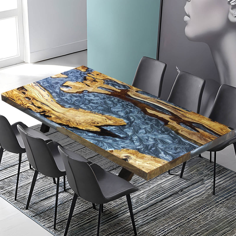 Custom Olive Epoxy Resin River Table Gray Pearl ORT-44