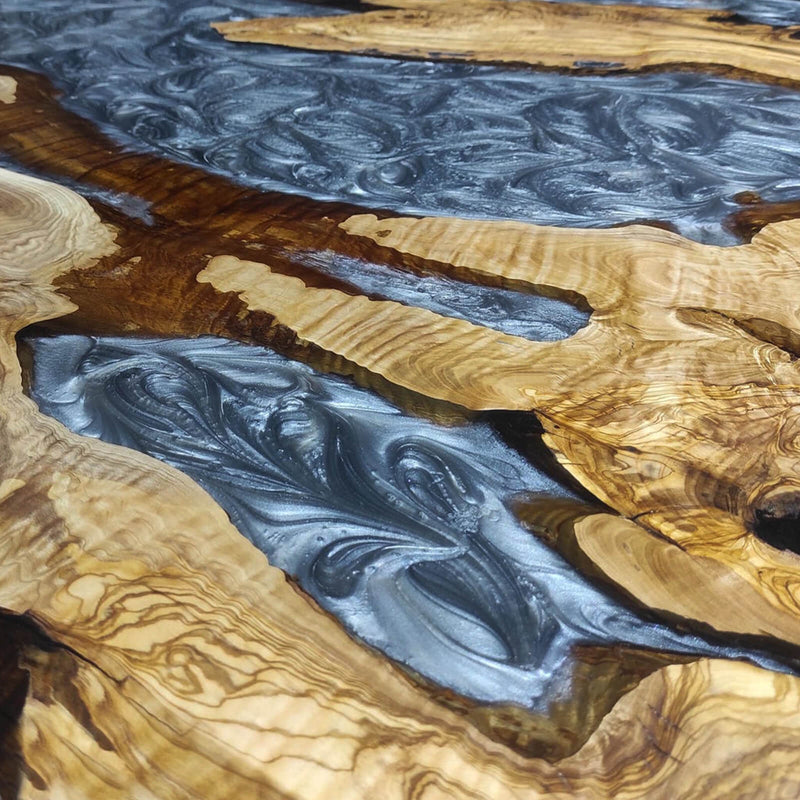Custom Olive Epoxy Resin River Table Gray Pearl ORT-44