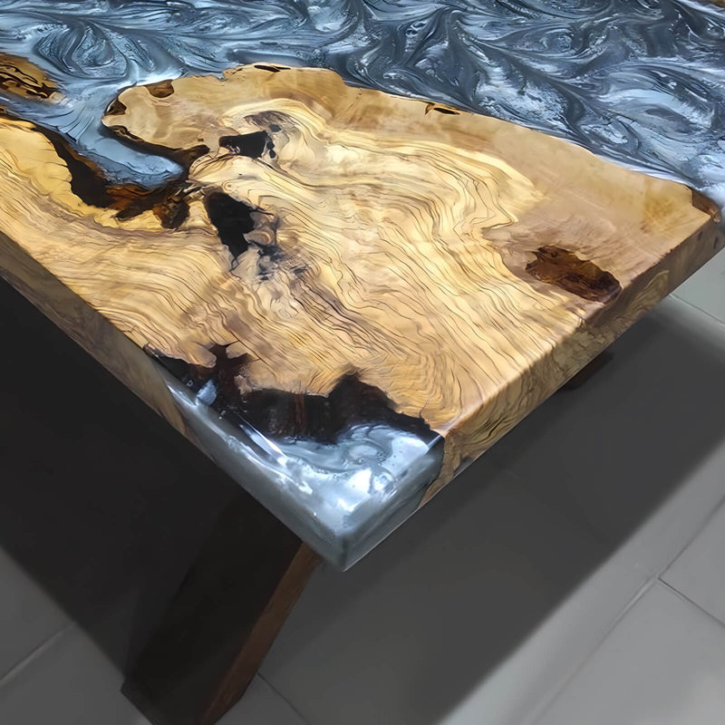 Custom Olive Epoxy Resin River Table Gray Pearl ORT-44