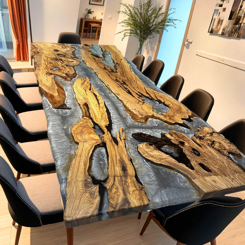 Custom Olive Epoxy Resin River Table Gray Resin ORT-03