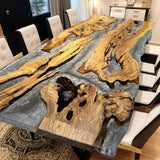 Custom Olive Epoxy Resin River Table Gray Resin ORT-03