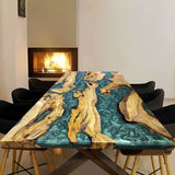 Custom Olive Epoxy Resin River Table Green Pearl ORT-31
