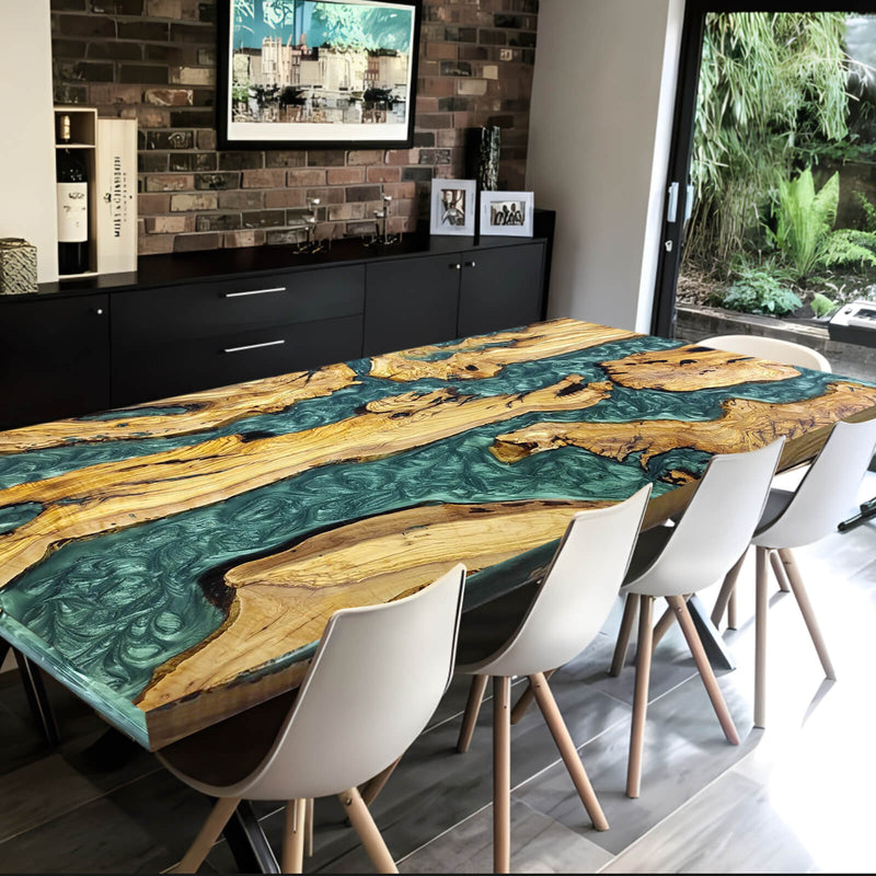 Custom Olive Epoxy Resin River Table Green Pearl ORT-31