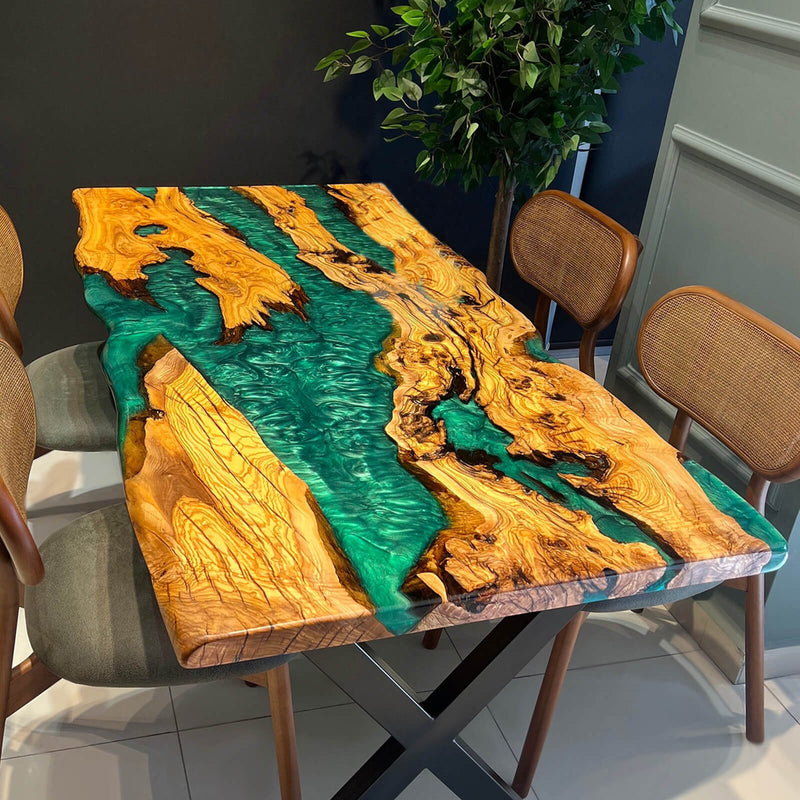 Custom Olive Epoxy Resin River Table Green Pearl ORT-43