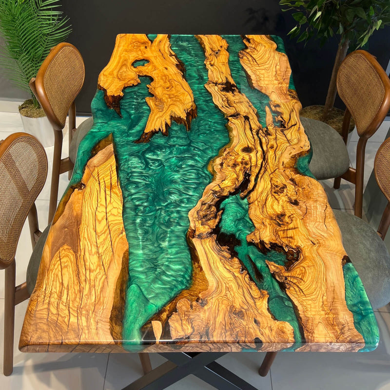 Custom Olive Epoxy Resin River Table Green Pearl ORT-43