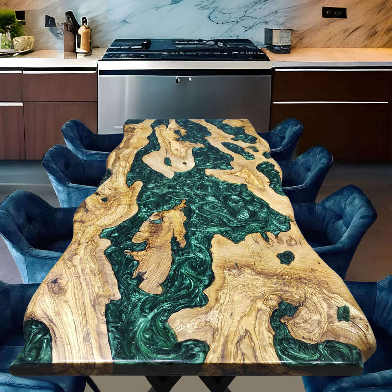 Custom Olive Epoxy Resin River Table Green Pearl ORT-30