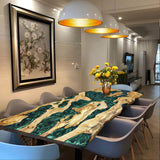 Custom Olive Epoxy Resin River Table Green Pearl ORT-30