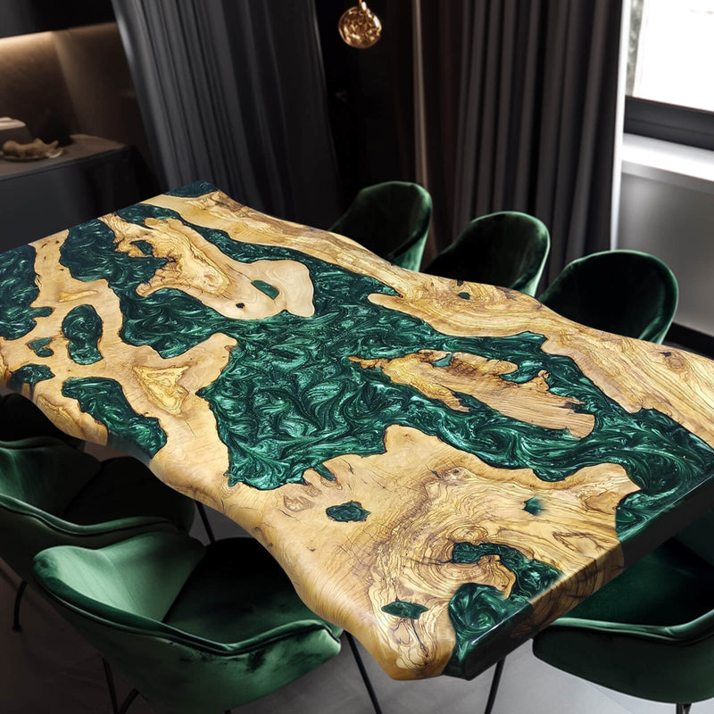 Custom Olive Epoxy Resin River Table Green Pearl ORT-30