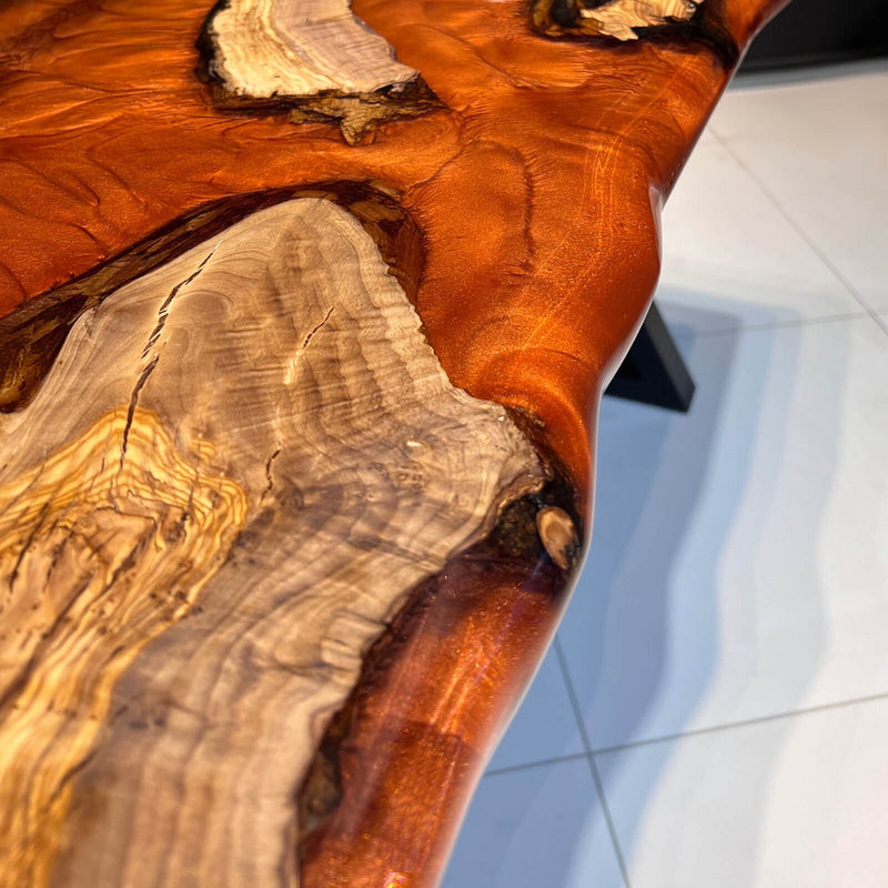 Custom Olive Epoxy Resin River Table Orange Pearl ORT-29