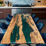 Custom Olive Epoxy Resin River Table Pearl Green ORT-28