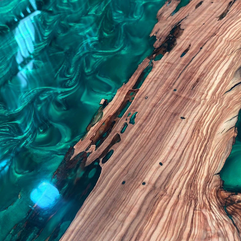 Custom Olive Epoxy Resin River Table Pearl Green ORT-28