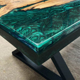 Custom Olive Epoxy Resin River Table Pearl Green ORT-28