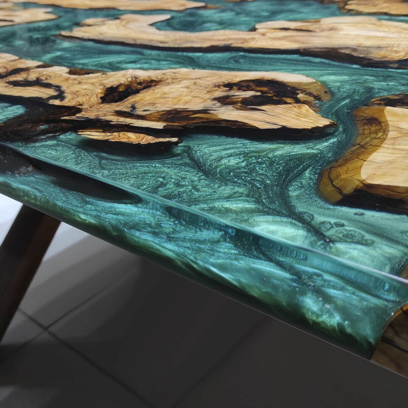 Custom Olive Epoxy Resin River Table Pearl Green ORT-42