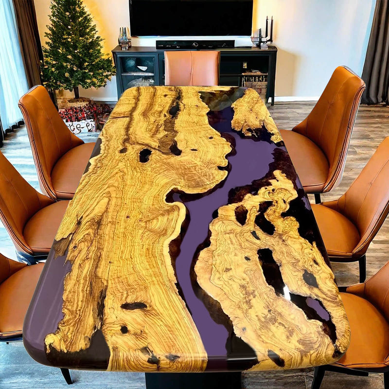 Custom Olive Epoxy Resin River Table Purple Resin ORT-19