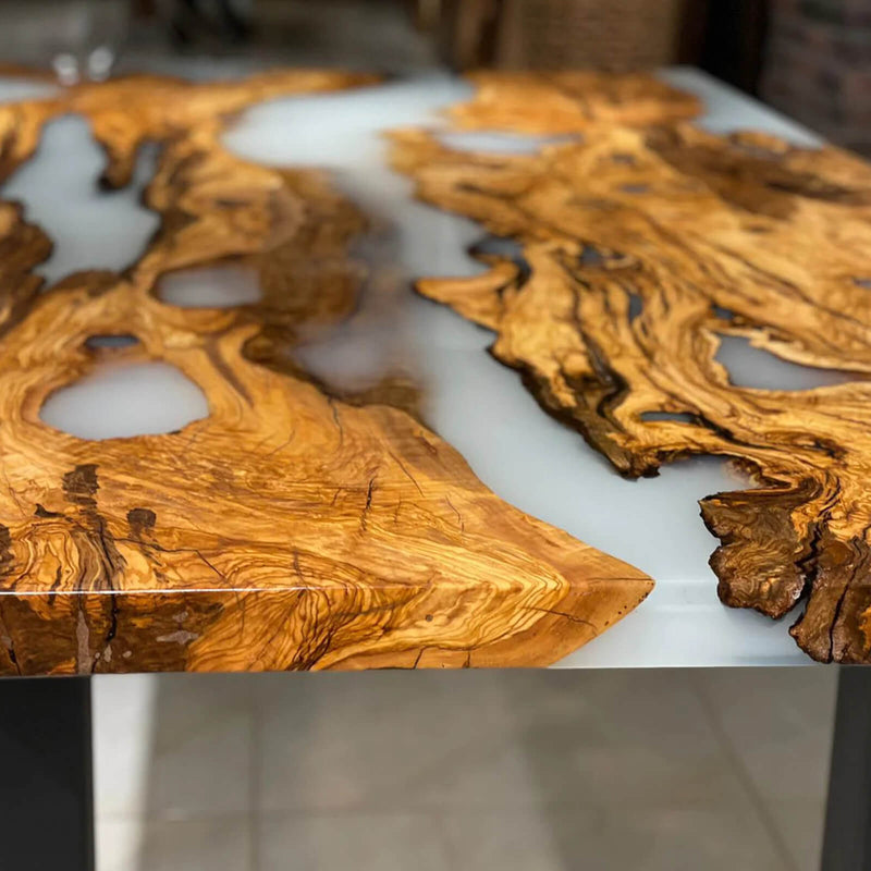 Custom Olive Epoxy Resin River Table White Resin ORT-04