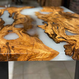 Custom Olive Epoxy Resin River Table White Resin ORT-04