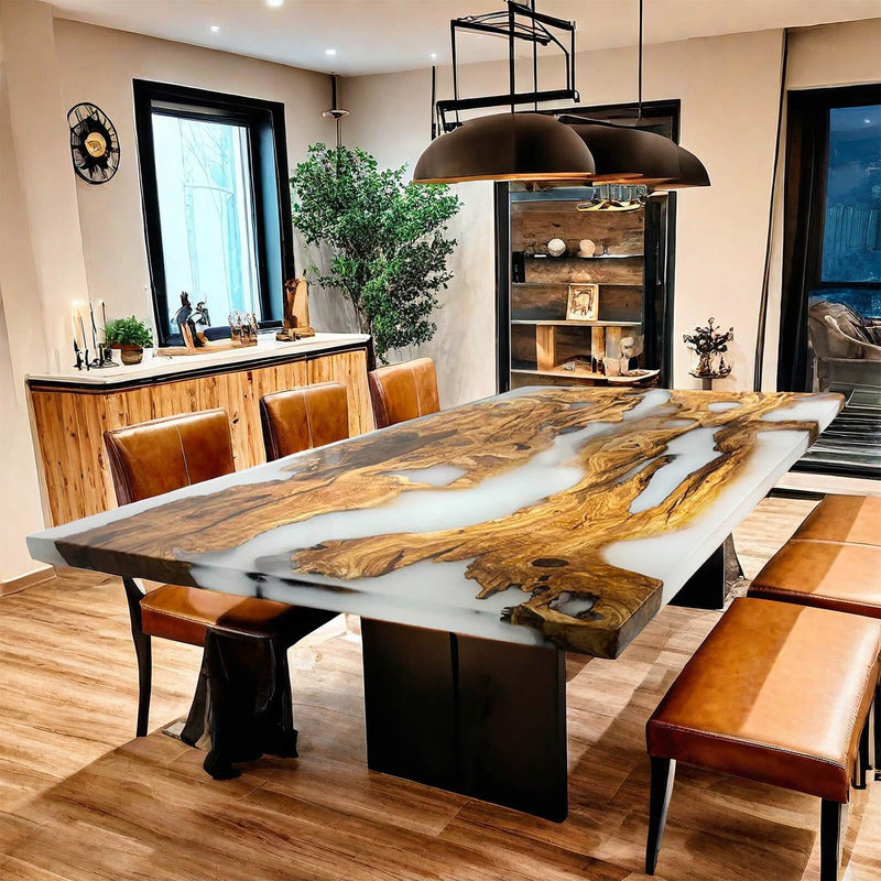 Custom Olive Epoxy Resin River Table White Resin ORT-20